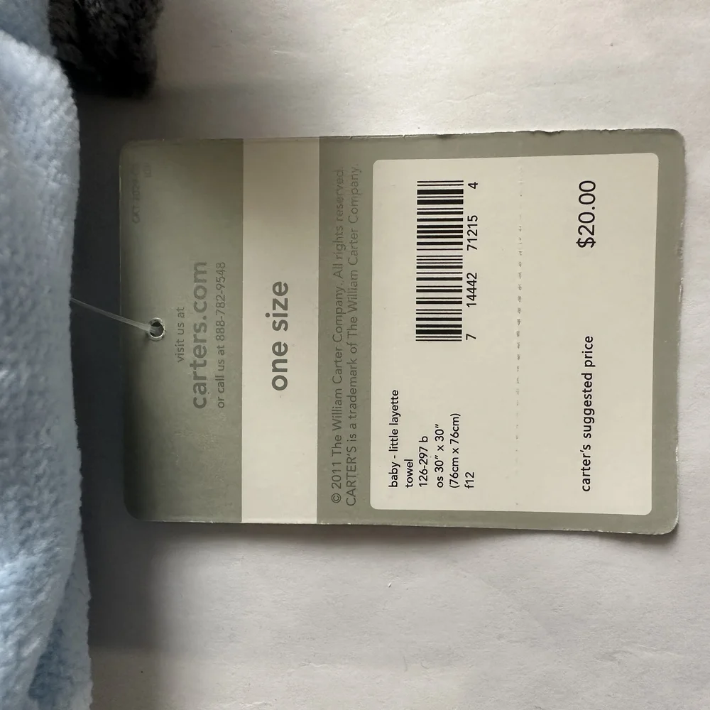 Carter's Little Layette Baby Light Blue Bear Hooded Towel